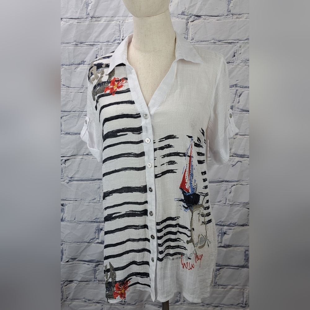 Le Grenier Top Shirt Nautical Sailing Ltweight Transparent Beach Y2K 90s Medium - Picture 2 of 14